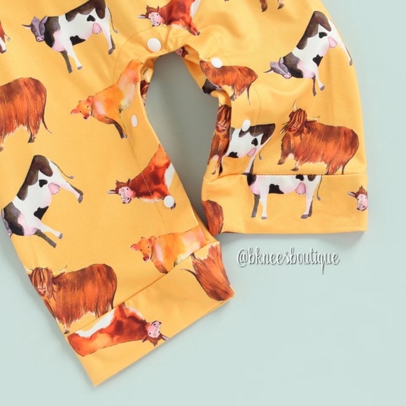 Cow Farm Baby Boutique Suspender Romper Jumpsuit 1pc. Outfit - Picture 5 of 5